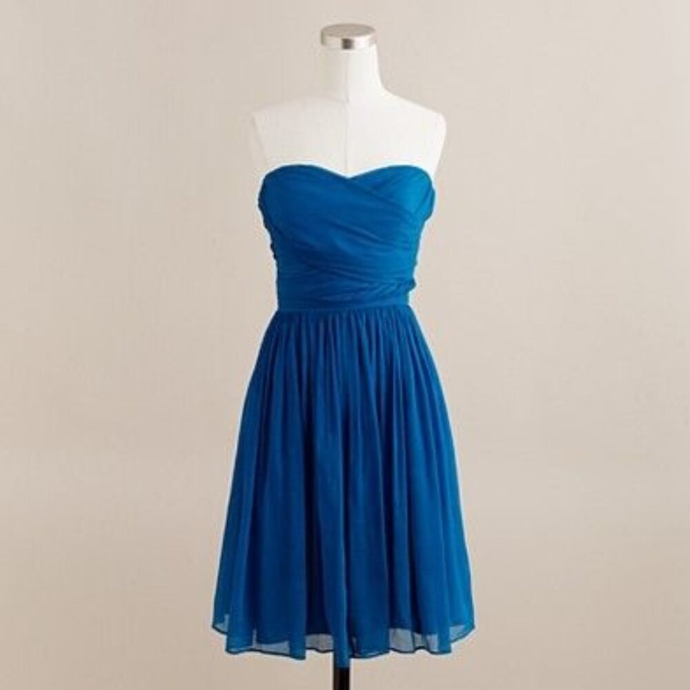 J. Crew Arabelle Teal Matisse Blue Silk Strapless Formal Cocktail Dress Size 4